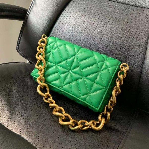 

shoulder bags women's handbag green small flap 2021 bag thick metal chain women clutch luxury ladies purse
