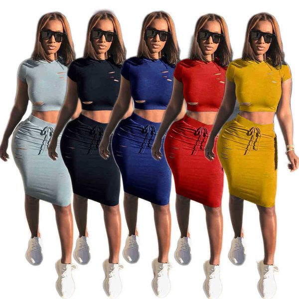 

summer women fashion two piece dress burnt flower designer clothes 2022 bodycon midi skirts casual solid color club party dresses s-2xl, Black;gray