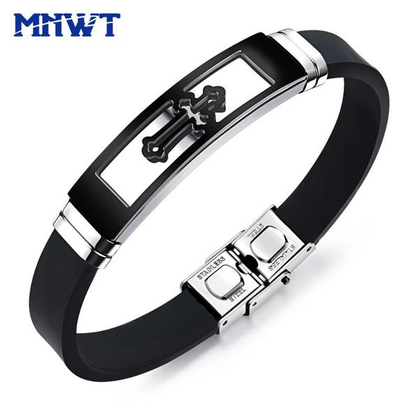 

bangle mnwt silicone stainless steel cross bracelet for men fashion punk wristband masculine jewelry gifts pulseira masculina, Black