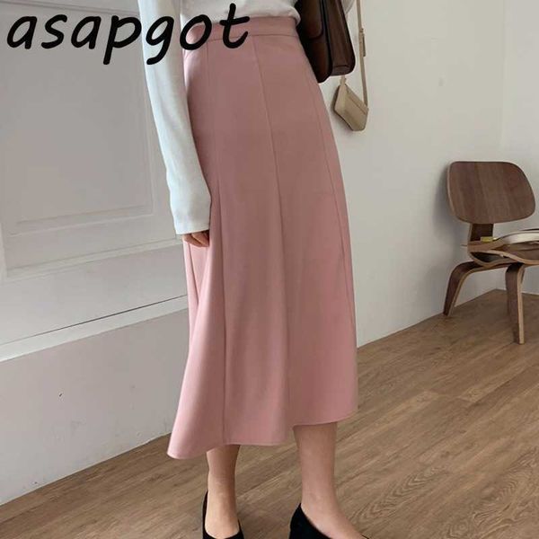 Chic coreano luz selvagem temperamento maduro cintura alta sólida plus tamanho rosa sereia saias mulheres moda mujer faldas selvagens 210610