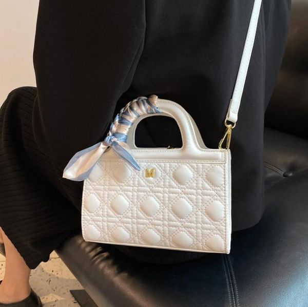 

textured women's bag soft pu rhombus embroidery thread handbag crossbody silk ccarf small bags