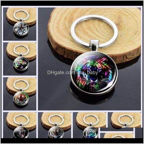 

keychains drop delivery 2021 aggressive tiger pattern double keychain fashion tigers glass cabochon jewelry pendant key chain handmade acces, Silver
