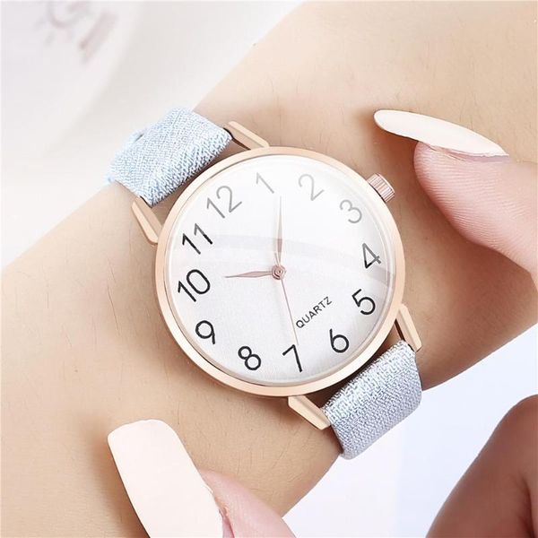 

wristwatches durable wristwatch classic delicate fashion leather band watches women arabic numerals dial quartz analog, Slivery;brown