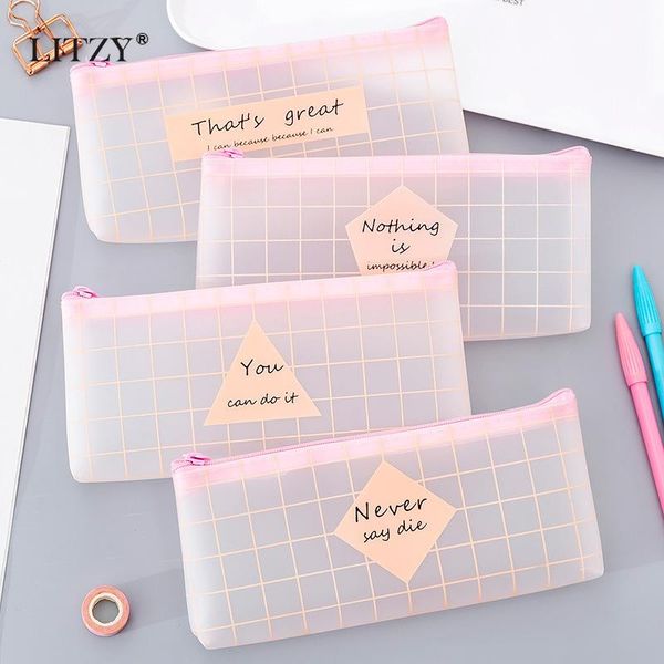 

kawaii pencil case cute estuche plaid box big pencilcase transparent bag school supplies stationery student gift bags