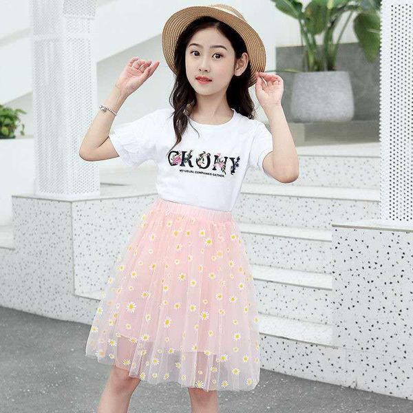 

skirts girls cute little daisy mesh children's clothing casual wild thin puff skirt kids floral princess short dress summer, Blue