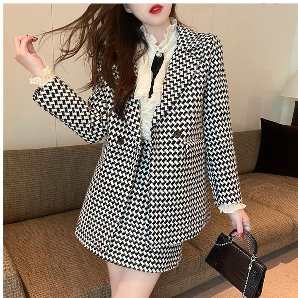 

two piece dress stylish elegant skirt suits women 2021 fashion 2 buttons mid length blazer lattice pocket mini skirts female chic sets, White