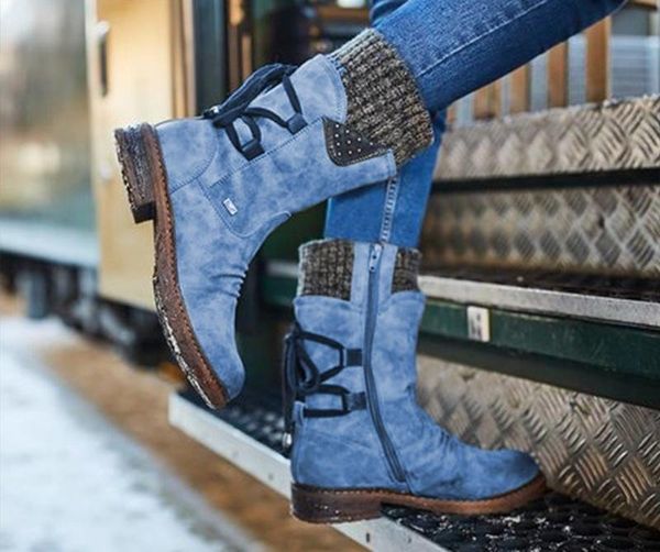 

boots 2021 women winter mid-calf boot flock shoes ladies fashion snow thigh high suede warm botas zapatos de mujer, Black