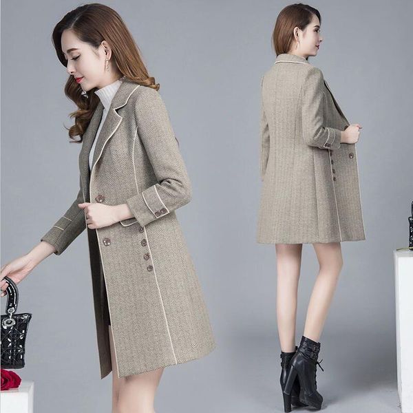 

women's wool & blends big size woolen coat women clothing 2021 long slim thickening warm coats female jackets spring and autumn, Black