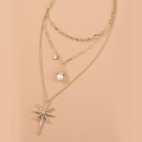 

chains fashion moon star imitation pearl necklace retro micro-inlaid zircon jewelry ladies wedding party accessories, Silver