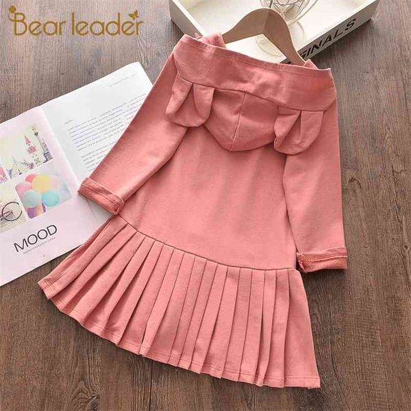 Meninas bebê vestidos casuais outono bonito vestido com capuz bunny orelha roupas doces crianças mola roupas fatos 2 6Y 210429