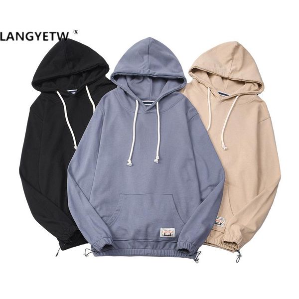 

men's hoodies & sweatshirts langyetw brand hoodie fall 2021 men's loose fashion sportswear hooded pullover jacket trend solid color, Black