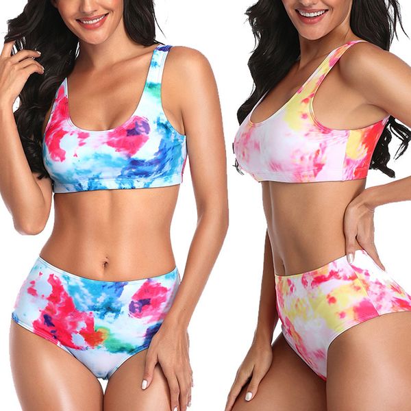 

swimwear summer split tie dyed bikini beach swimsuit, White;black