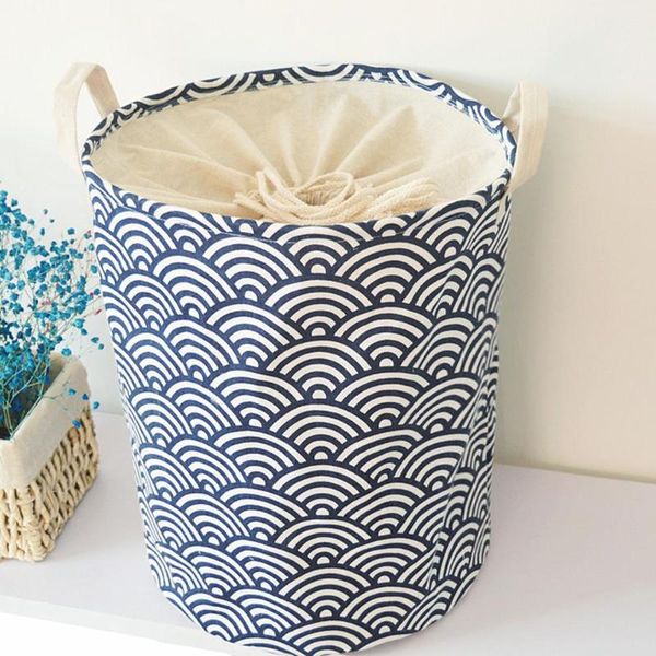 

storage baskets 2021 linen fabric basket bathroom with blue pattern foldable laundry pull cord for
