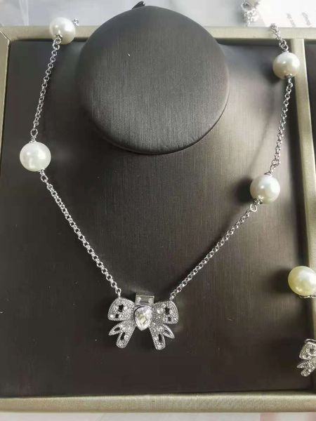 

special offer 70% off miao family's new necklace bracelet female sweet advanced sense of fairy style high set pearl bow clavicle chain, Silver