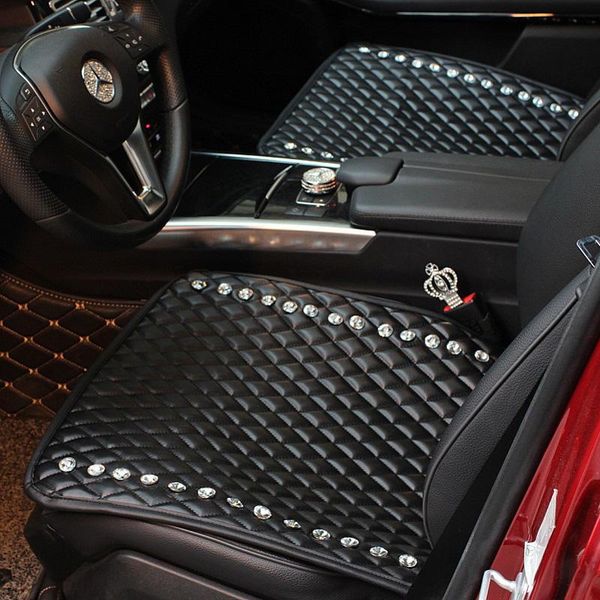 

diamond leather car seat cushion universal size auto covers crystal rhinestone front back rear seats protector accessories