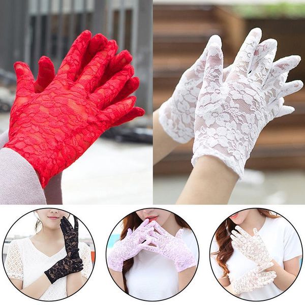 

five fingers gloves 2pcs ladies short lace gloves, sun-proof, anti-skid driving, bride etiquette long full finger s78, Blue;gray