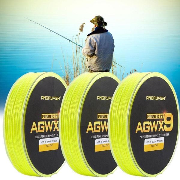 

braid line angryfish diominate x9 pe 9 strands weaves braided 15lb-100lb strong super fishing yellow 300m/327yds g9u3