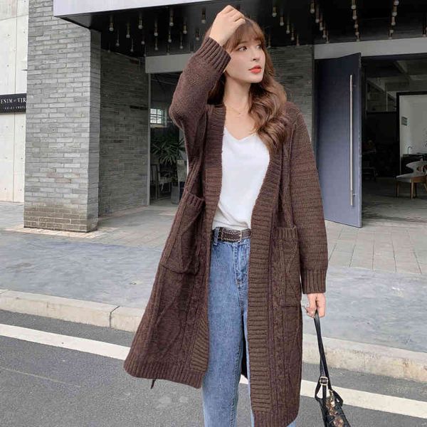 

women clothing autumn winter korean long loose oversized sweater knitted flower color cardigan female coat 9022a 210420, White;black