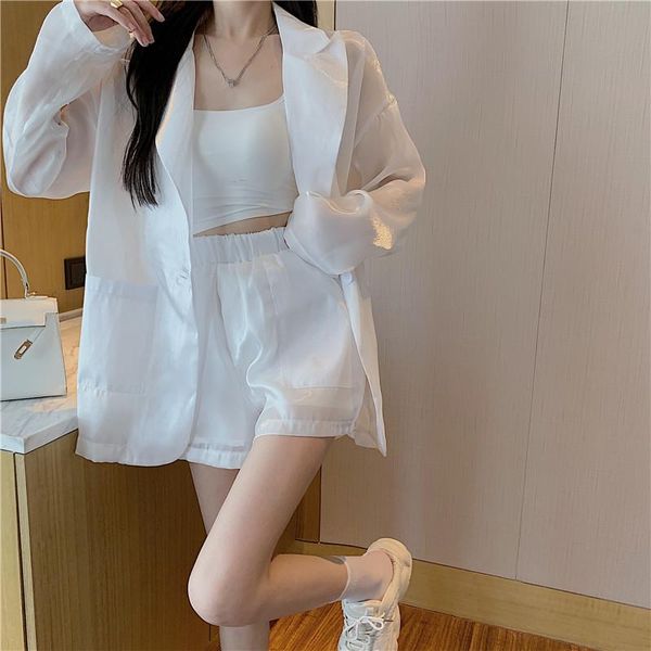 

women's tracksuits fashion net red fried street silk thin sunscreen suit + shorts two-piece, Gray
