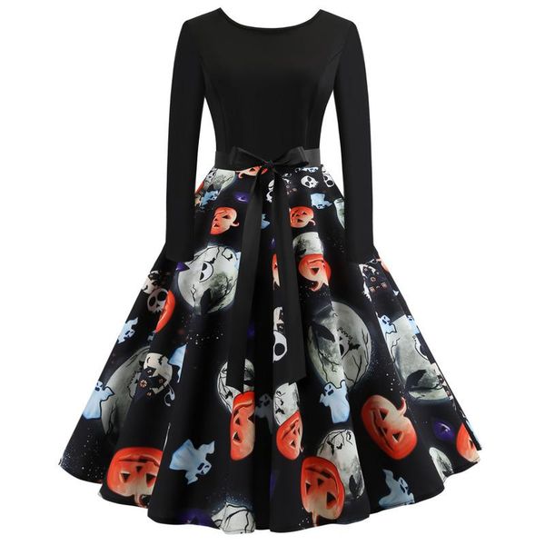 

casual dresses halloween retro dress with long sleeve print vestido feminino y2k vestidos mujer gothic bodycon, Black;gray