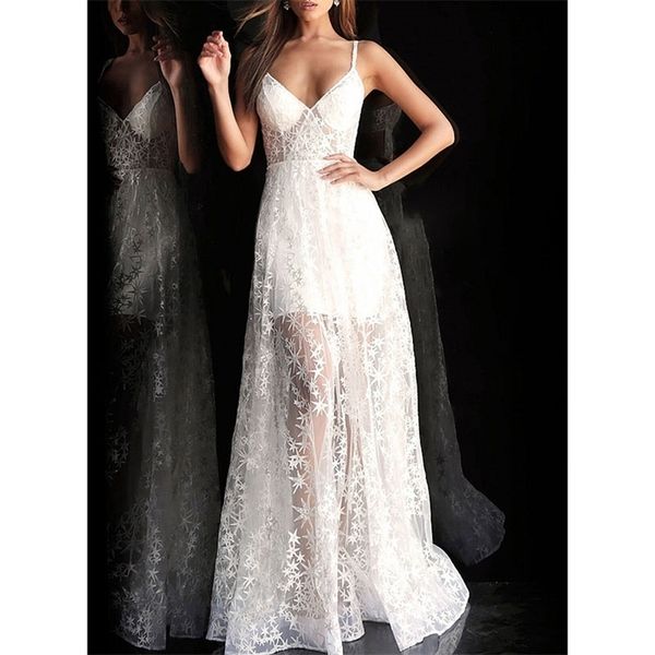 

summer women long party dress spaghetti strap backless white lace print tunic beach 210513, Black;gray