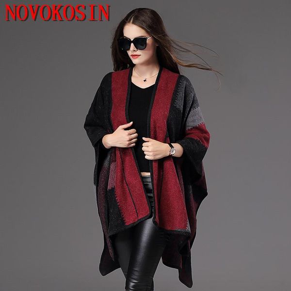 

scarves sc148 women faux cashmere loose plaid pashmina 2021 autumn knitted cardigan fashion back long shawl oversize side coat, Blue;gray