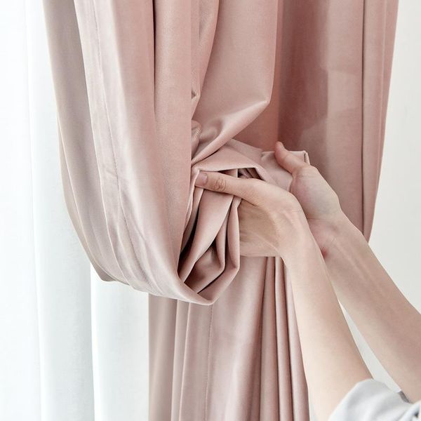 

thick velvet thermal insulating light pink curtains for bedroom shading cloth drapes living room window luxury fabric curtain &