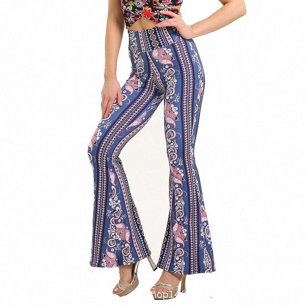 

women's fashion flare chinos wide leg print full length pants casual weekend stretchy paisley stripe comfort mid waist black / white bl