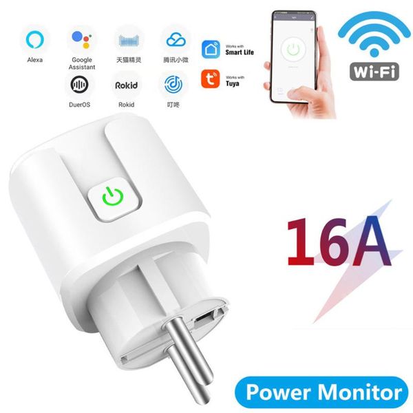 

smart power plugs wifi plug 16a eu us socket tuya life app work with alexa google home assistant voice control monitor timing