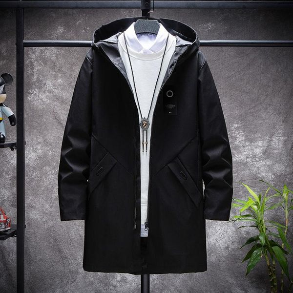 

men's trench coats 2021 thin or thick with velvet windbreaker men hooded printed overcoats casual long male -3xl, Tan;black