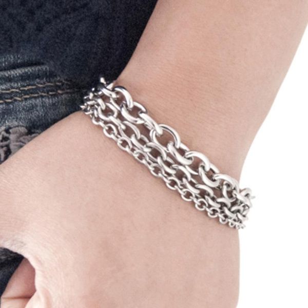 

link, chain bracelet men stainless steel three layers charm on hand hip hop gifts for male accessories wholesale, Black