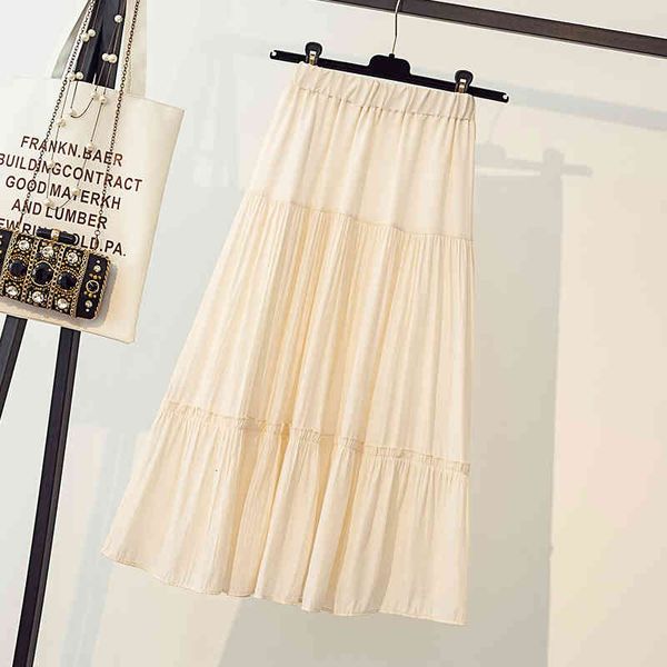 

casual dresses summer long skirts for women solid patchwork loose plus size jupe femme elastic high waist pleated skirt apricot bl, Black;gray