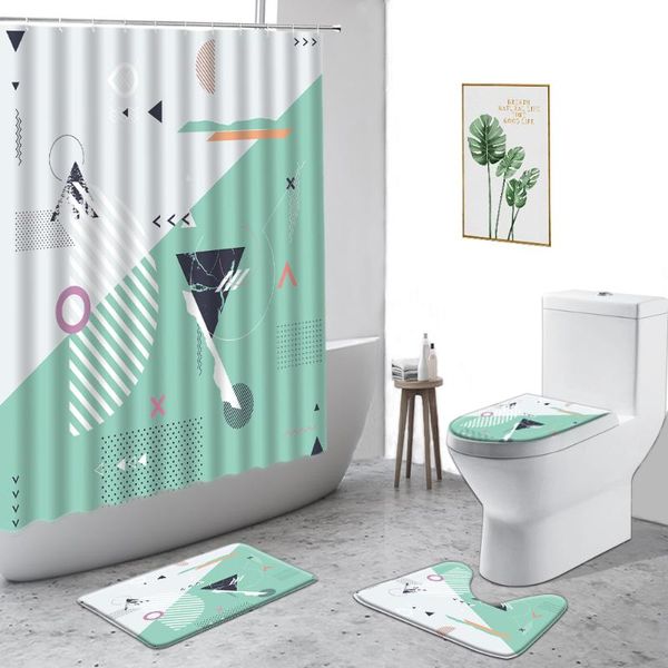 

shower curtains geometric figure curtain simple abstract art bathroom decor set non-slip carpet toilet cushion waterproof bath