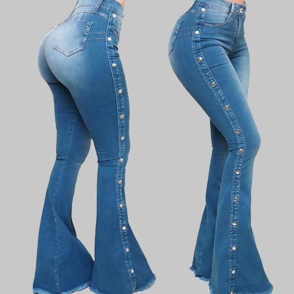 

jeans 6t1high waisted elastic classic women's mopping flared pants yyib, Blue