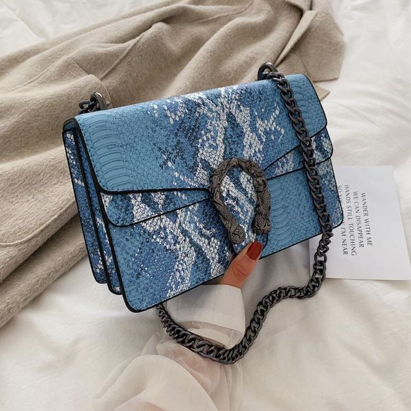 

shoulder bags snakeskin pattern ladies bag 2021 spring and summer chain crossbody fashion retro niche generous
