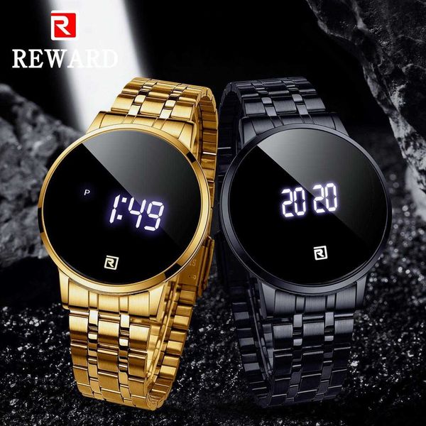 

reward digital couple wristwatch touch screen sport waterproof men wrist watch simple luxury stainless steel for man 210728, Slivery;brown