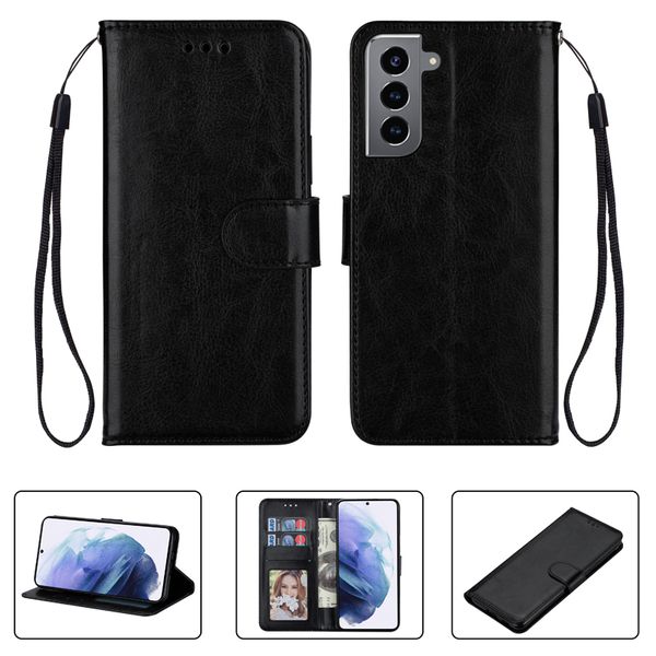 Brieftasche Flip Lederhüllen Fotorahmen Kartensteckplatz TPU-Abdeckung Kostenloser Riemen für Samsung S21 FE S22 Plus Ultra A13 5G RedMi Note 9 10 Pro K30 K40 XiaoMi Mi 11 Lite POCO M3 X3