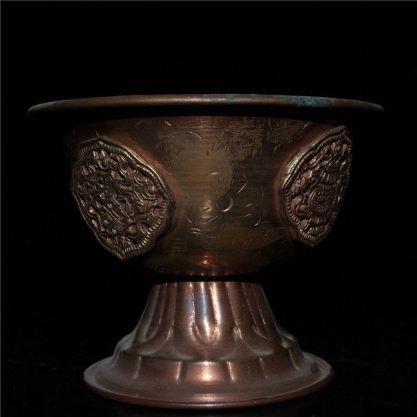 

china old beijing old goods red copper embossed bowl, Brown