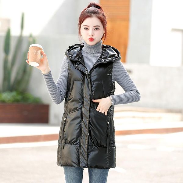 

women's vests coats winter women vest 2021 female sleeveless jacket long slim thick warm coat waistcoat black fashion, Black;white