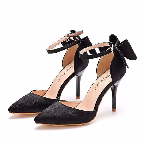 

comfort shoes for women sandals stiletto heels riband shallow mouth suit female beige large size bow velvet black pointed girls dress