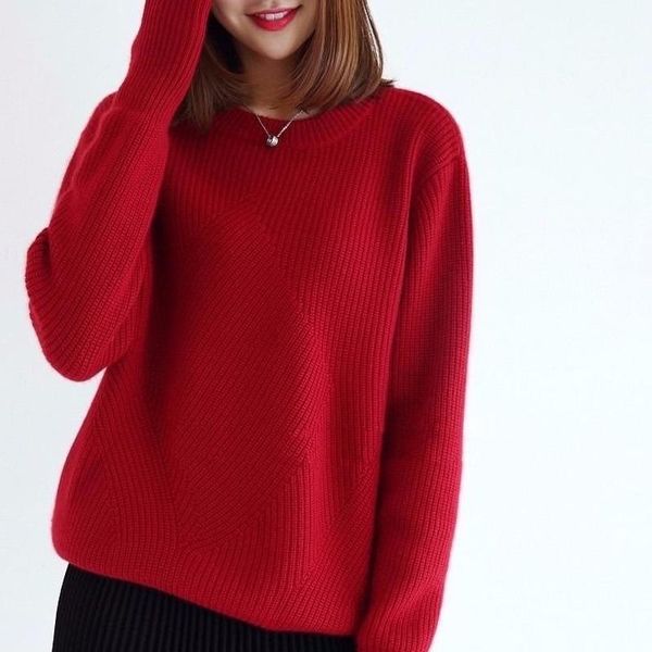 

women's sweaters european and american fan lazy wind sweater short round neck jumper solid color loose large size knitted bottoming shi, White;black