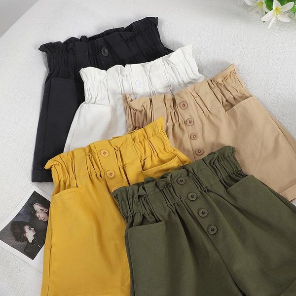 

womens short preppy style summer bud solid shorts female slim loose elastic high waist cotton for women black sexy, White;black