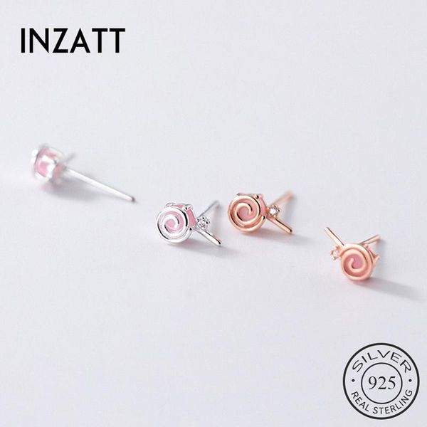 

inzareal 925 sterling silver zircon pink candy stud earrings for fashion women cute fine jewelry minimalist accessories, Golden;silver