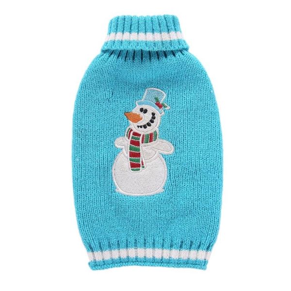 

dog apparel pet clothes autumn and winter 2021 style christmas sweater blue snowman embroidery big