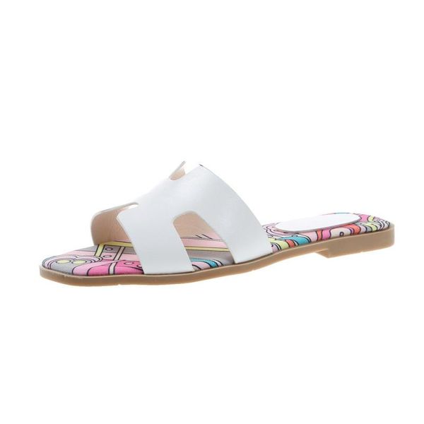 

slippers 2021 ladies summer fashion outdoor wear flat bottom line color sandals beach holiday, Black