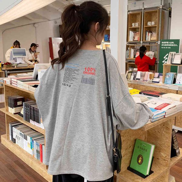 

women's t-shirt women bf wind harajuku t-shirts korean oversized o neck long sleeve letter print loose student spring chic batwing tsh, White
