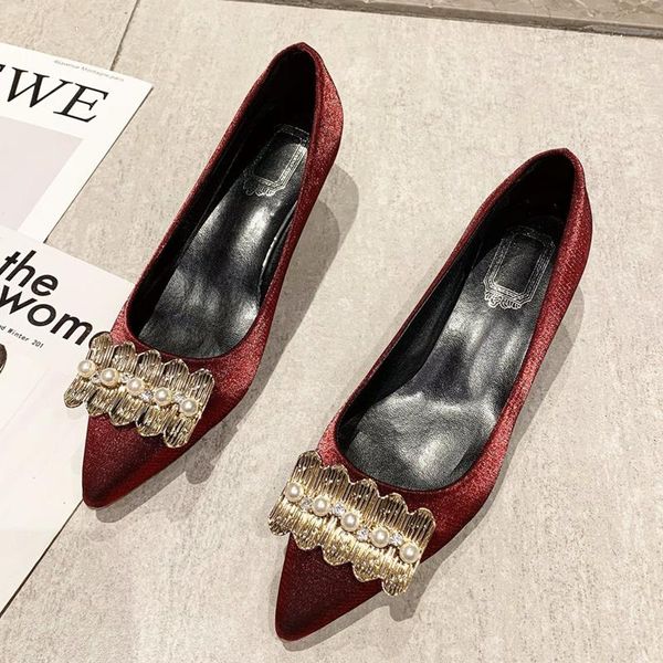 

dress shoes high heeled children's pointed shallow mouth pearl women's red pink single 2021 spring and summer, Black