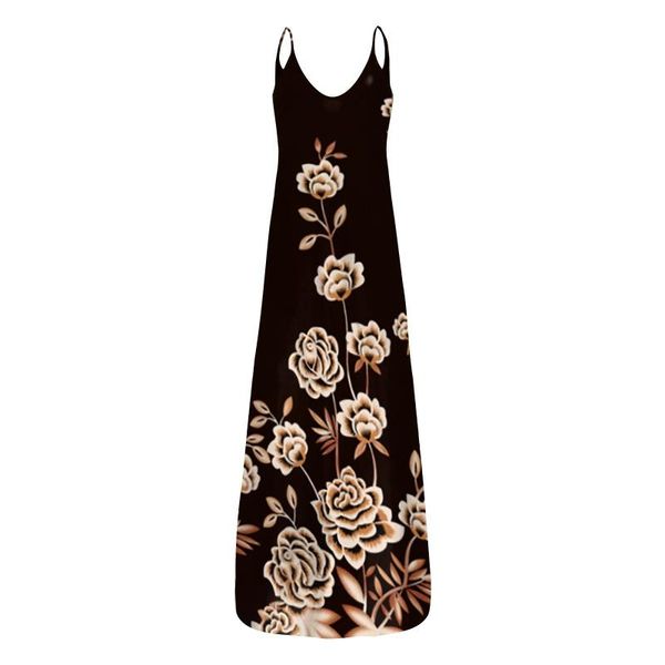

casual dresses vintage dress women's fashion loose summer print pocket sling sleeveless maxi femme robe 2021 nouveau printemps, Black;gray
