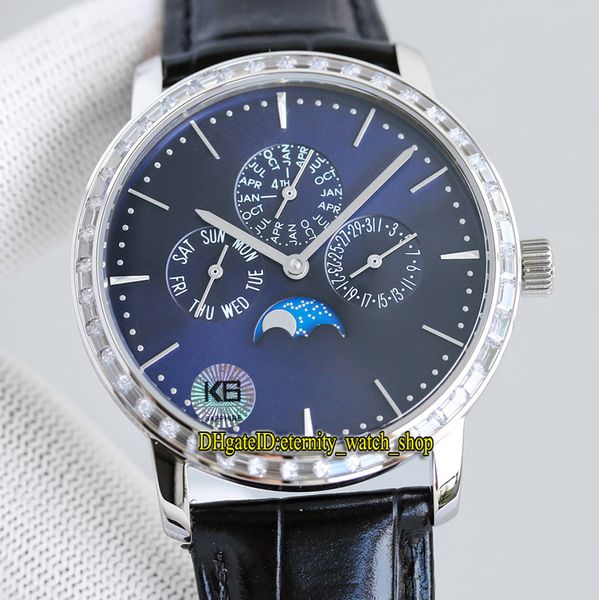 

eternity watches k6f upgrade version 43175/000r-b519 cal.112qp automatic iced out mens watch perpetual calendar moon phase blue dial stainle, Slivery;brown
