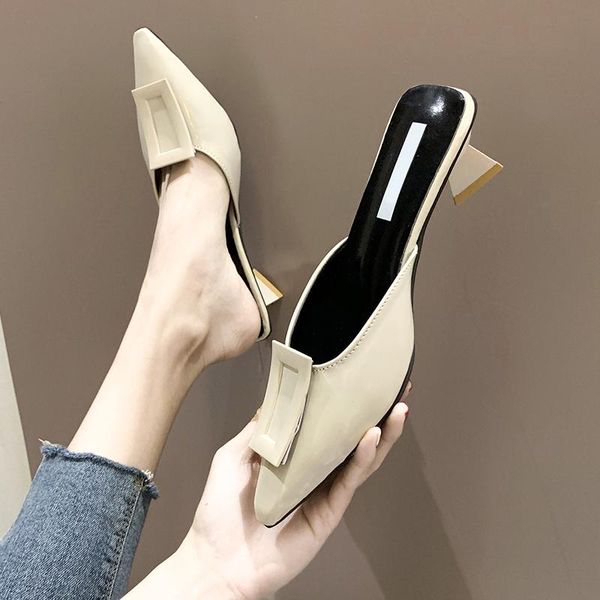 

dress shoes pointed toe women high heel slippers thick pu leather female casual ie998, Black